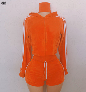 Chándal de terciopelo para <span class=keywords><strong>mujer</strong></span>, LOGO personalizado, terciopelo a rayas laterales, <span class=keywords><strong>chaqueta</strong></span> con cremallera para <span class=keywords><strong>mujer</strong></span> y pantalones para correr, trajes de correr de dos piezas para <span class=keywords><strong>mujer</strong></span> - Product Image 2
