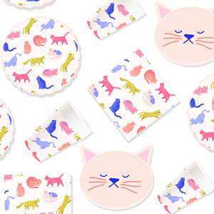Ensemble de vaisselle pour fête d'anniversaire sur le thème du chat rose mignon DAMAI, comprenant des assiettes et des gobelets en papier avec modèle de chat pour la décoration de table de fête pour chats - Product Image 2