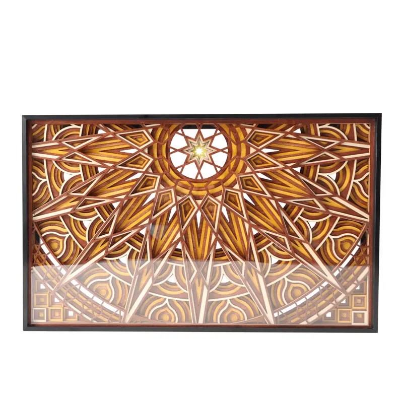 Hot Sale Multi Layers Mandala Wood Wall Art Framed 3D Wood Wall Art For Living Room Wall Decor