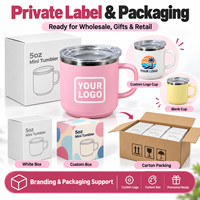 Gobelet miniature personnalisé de 5 oz avec poignée et couvercle, intérieur en acier inoxydable 304, 9 couleurs, OEM ODM, cadeau promotionnel