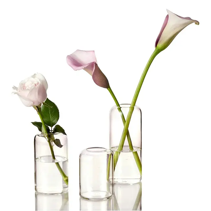 Vintage transparent crystal round small clear glass bud vase for flower home deco wedding set