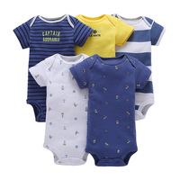 Lot de 5 barboteuses unisexe en coton 100 % de haute qualité à manches courtes pour nouveau-né, confortables et respirantes, avec boutons-pression – Collection été