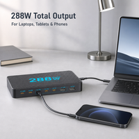 Station de charge rapide GaN 288W, 8 ports PD3.0 QC Type-C avec câble rétractable pour ordinateur portable, smartphone, tablette, OEM