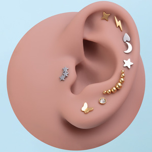 Pendiente <span class=keywords><strong>de</strong></span> Acero Quirúrgico 316L Chapado en Oro para Niños, 16G, con Circonita Cúbica, Joyería para <span class=keywords><strong>Piercing</strong></span> Corporal en Hélix, Cartílago y Tragus - Product Image 3