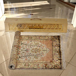 Zynah Rugs Waves Devotion Jacquard Silk Elegant hand knotted pure silk floral <b>prayer</b> <b>mat</b> - Product Image 1