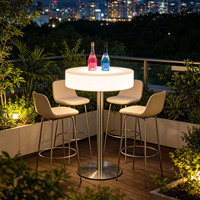 Table haute moderne en plastique avec éclairage LED RGB rechargeable, étanche, lumineuse, pour hôtel, cocktail, fête en plein air, événement, boîte de nuit, patio