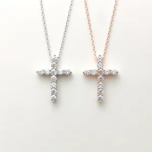 Diamant vergoldete Halskette wasserdichter Schmuck 925 Silber Schmuck benutzer definierte Anhänger Schmuck Kreuz Halskette