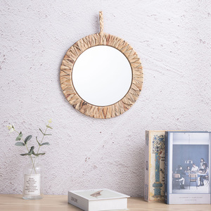 Rustic Reed Woven <b>Round</b> <b>Wall</b> <b>Mirror</b> Handmade Framed Bedroom Decor Shandong Origin XH20-716 - Product Image 1