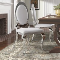 Chaise de salon en velours capitonnée avec dossier Louis XV, pieds en forme de cabriole en acier inoxydable métallisé brillant (lot de 2)