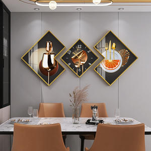 Tableau mural moderne minimaliste pour canapé, horloge murale, <span class=keywords><strong>peinture</strong></span> nordique en trois panneaux, <span class=keywords><strong>peinture</strong></span> en porcelaine cristalline pour salon - Product Image 1