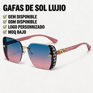 Gafas <span class=keywords><strong>de</strong></span> Sol <span class=keywords><strong>de</strong></span> Lujo para Mujer 2024, Cuadradas, Sin Marco, Azul Rosa Degradado, con Diamantes y Oro, UV400, Venta al Por Mayor - Product Image 1