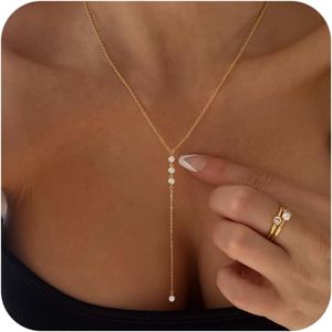 Vendita calda catena lunga placcato in oro a forma di Y collana pendente a goccia, collana di perle a strati di perline gioielli semplici per il ballo di fine anno di nozze - Product Image 2