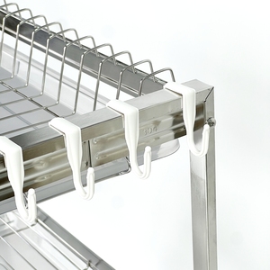 Égouttoir à vaisselle moderne en acier inoxydable poli, double niveau, support de rangement de cuisine à trois niveaux, bac d'égouttage pour le nettoyage de la vaisselle - Product Image 4