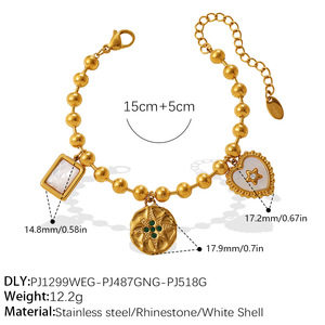 Fun Charm Beaded Jewelry <b>Set</b> Heart Compass Shape Color Retention Stainless Steel Versatile Matching Necklace <b>Bracelet</b> - Product Image 6