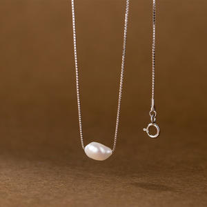 สร้อยคอมุกแบนสีเงิน S925แบบแปลกๆเรียบง่ายและเหมาะกับ D9413เครื่องประดับของผู้หญิง - Product Image 4