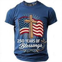 T-shirt vintage en polyester respirant imprimé en 3D pour hommes, 250e anniversaire des États-Unis, avec graphismes, à séchage rapide, à manches courtes