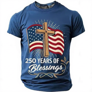 T-shirt da uomo in poliestere traspirante con stampa <span class=keywords><strong>3D</strong></span> vintage per il 250° anniversario degli Stati Uniti, con grafiche, a maniche corte, ad asciugatura rapida - Product Image 4