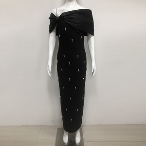Abito da Sera di Lusso a Sirena <span class=keywords><strong>Nero</strong></span> con Spalle Scoperte Fiocco Strass e Perline Abito <span class=keywords><strong>Lungo</strong></span> Formale Fasciante da Cerimonia per Donna - Product Image 2