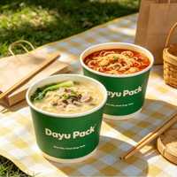 Bol en papier double jetable, biodégradable, écologique, de qualité alimentaire, recyclable, résistant à la graisse et anti-fuite, pour la restauration à emporter