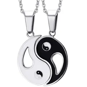 Fashionable Painted 2 pc Tai chi Symbol Pendant Stainless Steel yin yang Necklace For Women Men