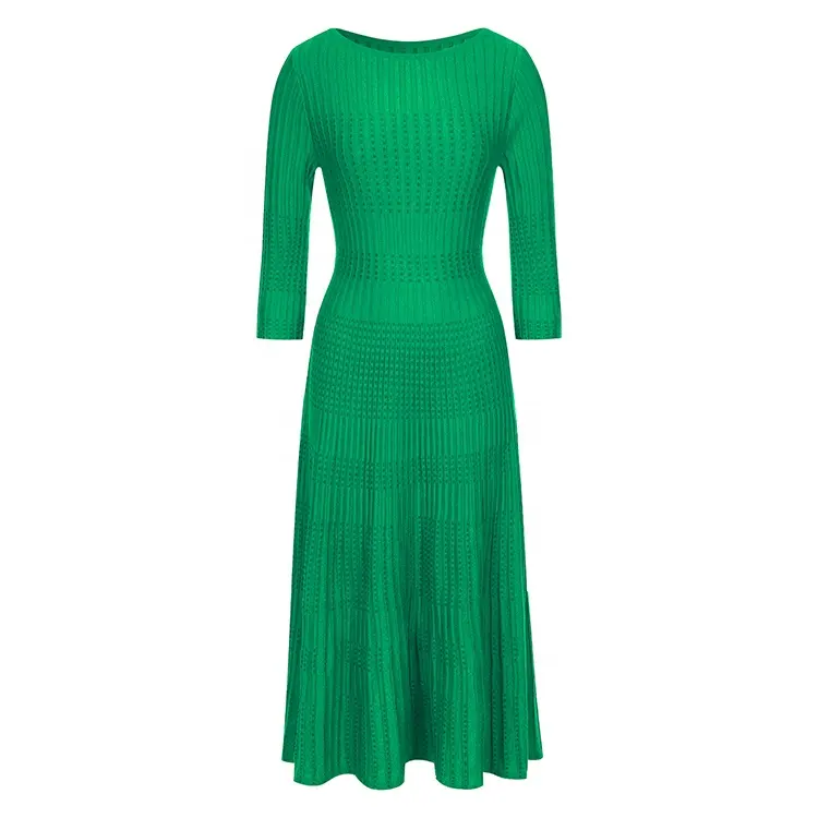Knitwear manufacturers custom spring fall green elegant casual wool blend dresses women european sweater knit dress