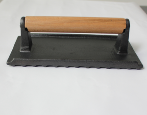 Parrilla <span class=keywords><strong>de</strong></span> barbacoa personalizada, prensa, mango <span class=keywords><strong>de</strong></span> madera, hierro fundido, tocino, <span class=keywords><strong>hamburguesa</strong></span>, bistec, peso - Product Image 4