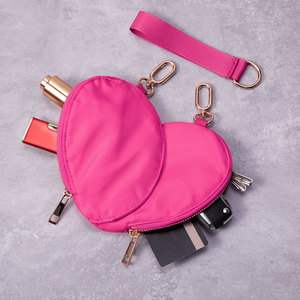 Sac de poignet pour femme tendance et personnalisable, accessoire de mode, pochette amovible pour monnaie et carte d'identité, fermeture éclair, style cœur en nylon - Product Image 1