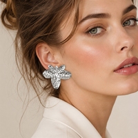 Anting-anting liontin bunga motif palu logam baja tahan karat 316L berlapis emas PVD 18K untuk wanita