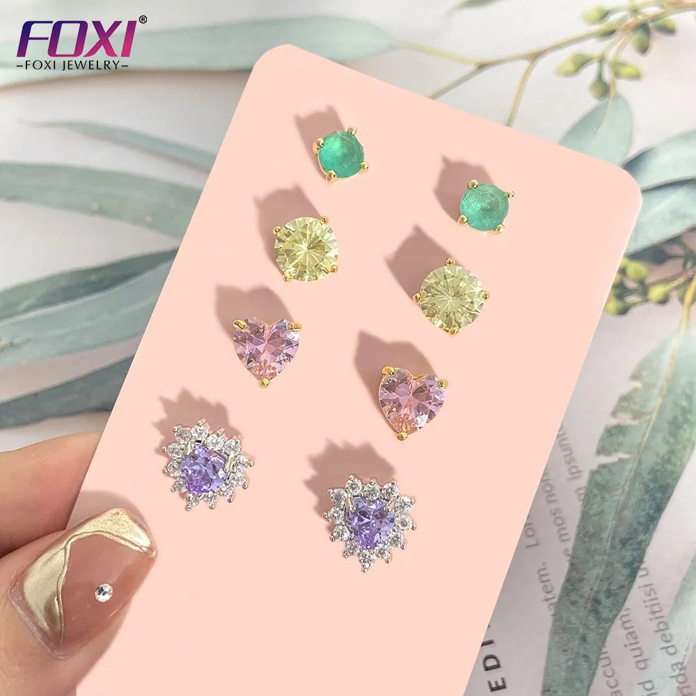 foxi jewelry 18k gold plated brazilian fashion wholesale jewelry heart diamond stud earrings for women 2023