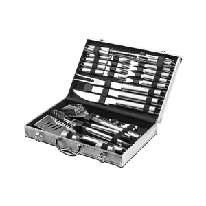 Lot de 26 ustensiles de barbecue en acier inoxydable avec longues poignées, résistants à la chaleur et faciles à nettoyer, pour grillades au charbon de bois et camping en extérieur - Product Image 1