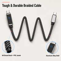 Câble USB PD 60W avec affichage numérique, design tressé, extérieur en alliage d'aluminium, compatible avec ordinateur portable, moniteur, téléphone portable