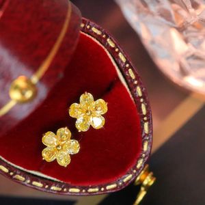 Pendientes de Flor con Diamantes Naturales Amarillos de 0.8CT y Oro Puro de 18K, Xinfly Fashion Sakura, Joyería Fina Au750 - Product Image 5