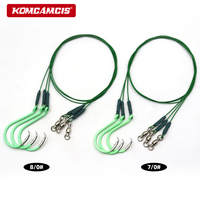 KOMCAMCIS M-004 Hameçon bec d'aigle tranchant en fil d'acier 1*7 brins, phosphorescent UV, avec émerillon à roulement, 3 packs de montages prêts à l'emploi pour eau salée 2026