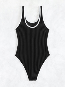 2026 Cross-border Slimming Solid One-piece Swimsuit Ribbed Sports Swimwear Backless Strap - Product Image 5