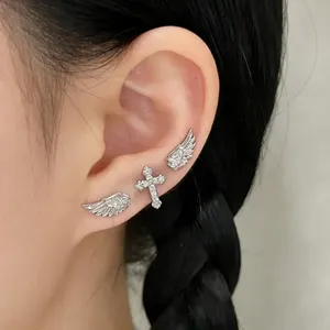 Shiny <b>Stud</b> Earrings for Women Wing Shape Earring <b>Studs</b> Ear Piercing Fashion Cute Jewelry Gifts Punk Gothic Cross Decoration - Product Image 2
