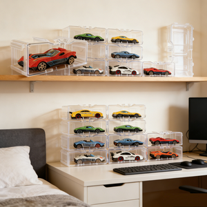 Boîte de rangement en acrylique personnalisée à 24 compartiments, anti-poussière, transparente, pour modèles de voitures, avec logo couleur personnalisé pour poupées de mode et jouets - Product Image 3