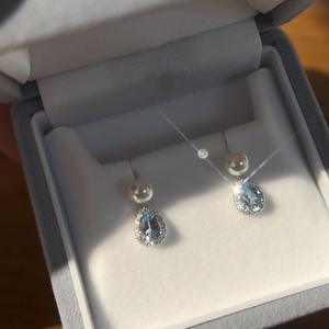 S925 Pure <b>Silver</b> French Aquamarine <b>Earrings</b> for Women Tears Filled Diamonds <b>Pearl</b> Elegant Temperament Vintage Gentle for Gifts - Product Image 2