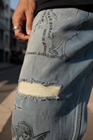 Nouveau Jean Droit Homme Imprimé Graffiti 2026 Streetwear Y2K Taille Mi-Haute en Denim Respirant Style Vintage Printemps