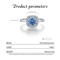 Bagues pour femmes en argent sterling S925 plaqué rhodium, luxueuses, scintillantes, bleu marine, moissanite taille brillant, sertie halo à griffes, certifiées CMA