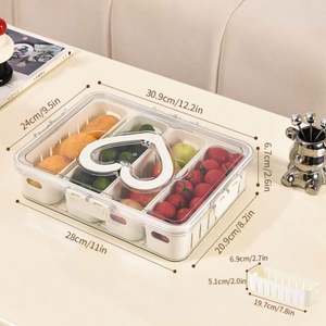 Caja de almacenamiento de aperitivos de plástico transparente portátil con asa de tapa de bandeja de servicio dividida para uso en cocina o alimentos - Product Image 4