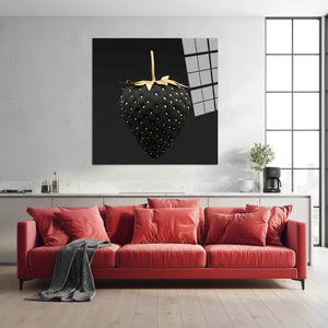 Printed <b>Canvas</b>: Black Gold Strawberry <b>Wall</b> <b>Art</b> for Modern Kitchen Decor,TEMPERED GLASS <b>ART</b> - Product Image 3