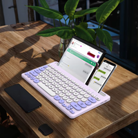 Keyboard Nirkabel Retro Estetis dengan Slot Perangkat, Tombol Bulat Senyap, Bluetooth 2.4Ghz, Keyboard Gaming Dual-Mode untuk Tablet dan Ponsel