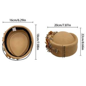 Sombrero de turbante de fieltro Vintage para mujer, tocado Derby de iglesia con flores, boina suave para mujer, gorras para fiesta, sombrero de azafata de aerolínea - Product Image 2