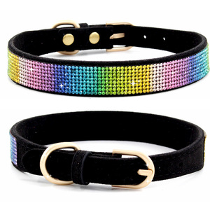 Collar de perro mascota de cuero ajustable acolchado cómodo y suave con hebilla de Metal de diamantes de imitación brillante duradero de alta calidad - Product Image 6