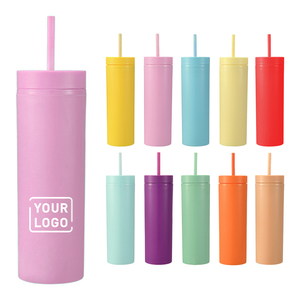 Customized Slim Skinny Acrylic Pastel Colored Semi-Matte Tumblers 16oz Plastic <strong>Reusable</strong> Tumbler <strong>Cups</strong> with Straw - Product Image 1