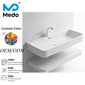 Lavabo mural flottant moderne pour <span class=keywords><strong>salle</strong></span> <span class=keywords><strong>de</strong></span> <span class=keywords><strong>bain</strong></span>, idéal pour projets hôteliers, en résine <span class=keywords><strong>de</strong></span> pierre blanche <span class=keywords><strong>de</strong></span> luxe, fabrication OEM/ODM sur mesure - Product Image 1