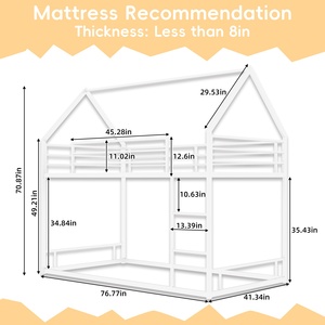 Cama Alta de Metal, Tamaño Individual, Color Blanco, Moderna, con Estructura de Acero Resistente para Dormitorio Infantil o Sala de Juegos - Product Image 2