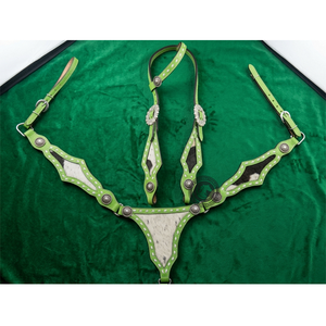 Conjunto de Brida y Pechopetral para Caballo Estilo Western, Hecho de Cuero de Grano Completo con Hermosos Detalles Bordados a Mano para Exhibición - Product Image 2