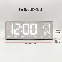 Horloge murale numérique LED grande taille avec affichage de la température et de l'humidité, en plastique, électronique, télécommande, calendrier texturé, minuteur