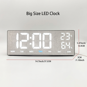 大尺寸数字 LED 闹钟挂钟，带温度湿度显示，塑料电子桌面遥控器，纹理日历计时器 - Product Image 4